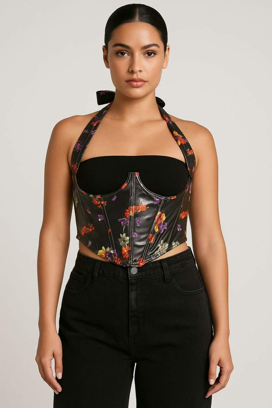 NWT Savage - Fenty 3X Floral Corset Top cupless Black Multicolor Party Bustier
